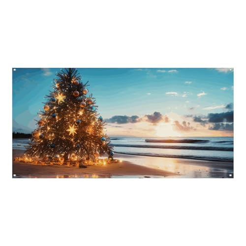 Große Banner, personalisiertes Banner mit Weihnachtsbaum am Strand, Partyschilder, Hof, blanko, Banner, 300D Polyester, Banner, Schild, Geburtstagsbanner, Flagge für Party-Dekoration, von NQLYUT