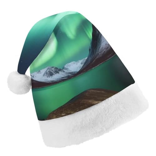 NQLYUT Weihnachtsmütze für Erwachsene, Plüschmütze, Aurora Borealis, Weihnachtsmannmützen für Party, Urlaub von NQLYUT