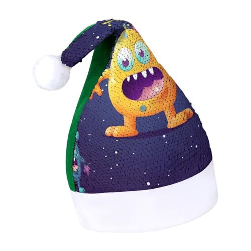 NQLYUT Weihnachtsmütze für Erwachsene, Plüschmütze, Cartoon, bunte Monster-Pailletten, Weihnachtsmannmützen für Party von NQLYUT