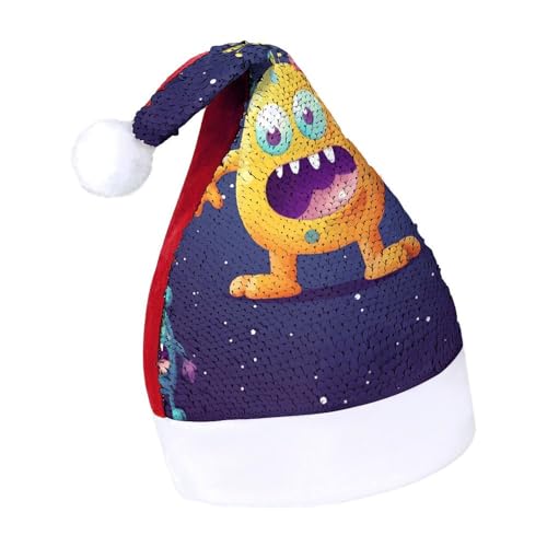 NQLYUT Weihnachtsmütze für Erwachsene, Plüschmütze, Cartoon, bunte Monster-Pailletten, Weihnachtsmannmützen für Party von NQLYUT