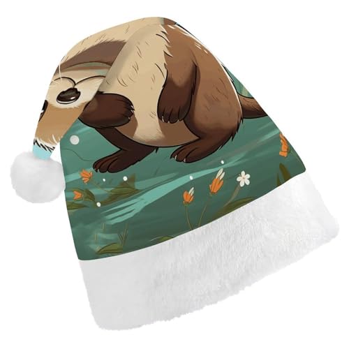 NQLYUT Weihnachtsmütze für Erwachsene, Plüschmütze, Cartoon, niedlicher Otter, Weihnachtsmannmützen für Party, Urlaub von NQLYUT