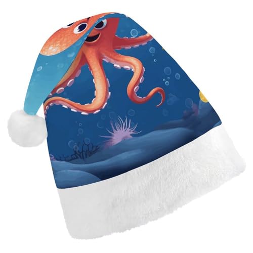 NQLYUT Weihnachtsmütze für Erwachsene, Plüschmütze, Cartoon-Oktopus-Fisch, Weihnachtsmannmützen für Party, Urlaub von NQLYUT