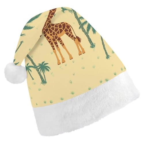 NQLYUT Weihnachtsmütze für Erwachsene, Plüschmütze, Giraffe, Palme, Weihnachtsmannmütze, für Party, Urlaub von NQLYUT