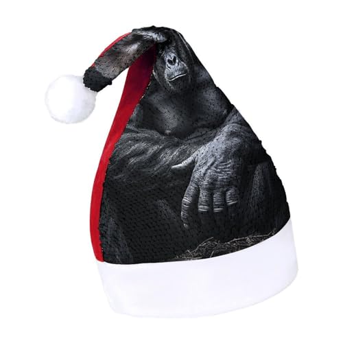 NQLYUT Weihnachtsmütze für Erwachsene, Plüschmütze, Gorilla auf dem Boden, Pailletten, Nikolausmützen für Party von NQLYUT