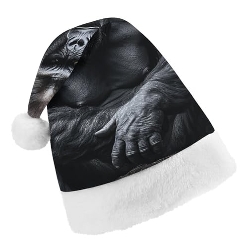 NQLYUT Weihnachtsmütze für Erwachsene, Plüschmütze, Gorilla auf dem Boden, Weihnachtsmannmützen für Party, Urlaub von NQLYUT