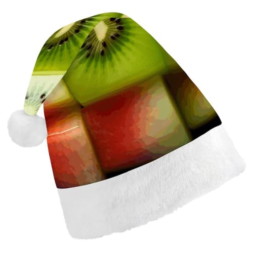 NQLYUT Weihnachtsmütze für Erwachsene, Plüschmütze, Kiwi, Wassermelone, Weihnachtsmannmützen für Party, Urlaub von NQLYUT