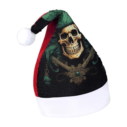 NQLYUT Weihnachtsmütze für Erwachsene, Plüschmütze, Piratenschädel, Pailletten, Weihnachtsmannmützen für Party von NQLYUT