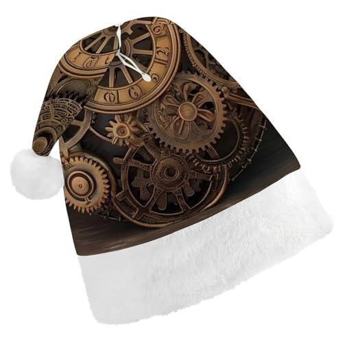 NQLYUT Weihnachtsmütze für Erwachsene, Plüschmütze, Steampunk-Zahnräder, Uhr, Weihnachtsmannmützen für Party, Urlaub von NQLYUT