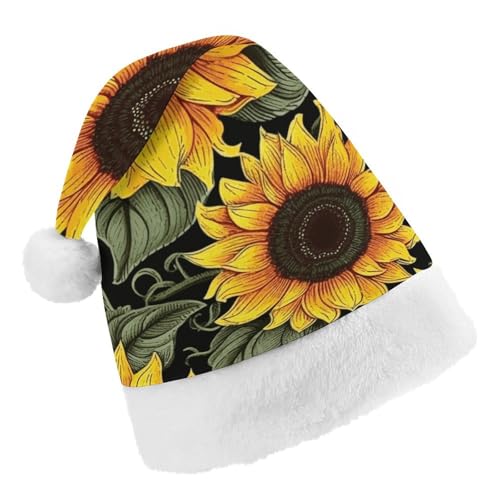 NQLYUT Weihnachtsmütze für Erwachsene, Weihnachtsmannmütze, Plüschmütze, Blumenmuster, Sonnenblume, Weihnachtsmannmützen für Party, Urlaub von NQLYUT