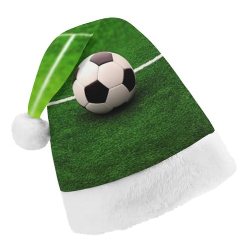 NQLYUT Weihnachtsmütze für Erwachsene, Weihnachtsmannmütze, Plüschmütze, Grasfeld, Fußball, Spielplatz, Nikolausmützen für Party, Urlaub von NQLYUT