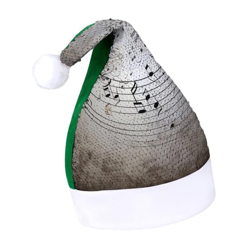 NQLYUT Weihnachtsmütze für Erwachsene, Weihnachtsmannmütze, Plüschmütze, Musiknote, Wand-Pailletten, Weihnachtsmannmützen für Party von NQLYUT