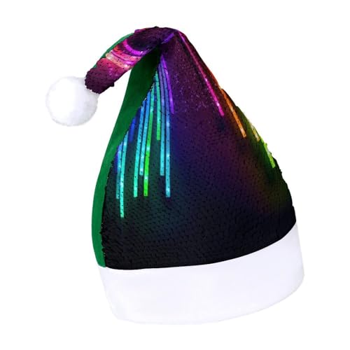 NQLYUT Weihnachtsmütze für Erwachsene, Weihnachtsmannmütze, Plüschmütze, Regenbogenfarben, Neon-Pailletten, Weihnachtsmannmützen für Party von NQLYUT