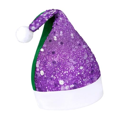 NQLYUT Weihnachtsmütze für Erwachsene, Weihnachtsmannmütze, Plüschmütze, glitzernde violette Glitzer-Pailletten, Weihnachtsmannmützen für Party von NQLYUT