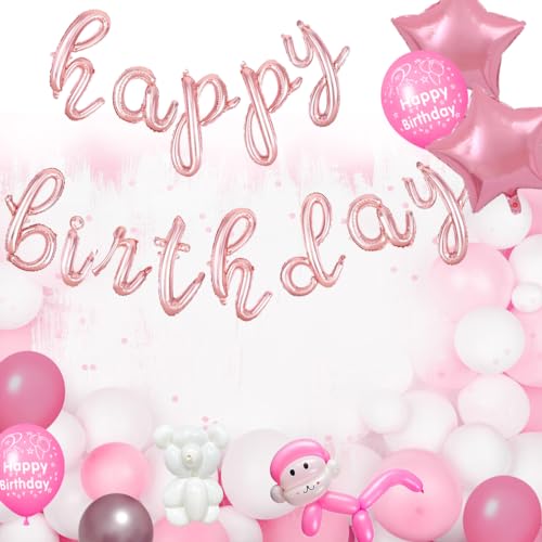 Happy Birthday Banner Rose Gold Buchstaben Zeichen mit Rose Gold Ballons Sets für Geburtstag Party Dekoration von NQZWZB