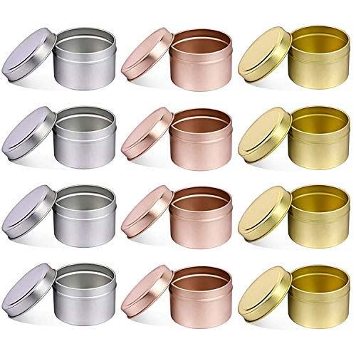 Kerze Behälter mit Deckel, 12 PCS 5 UNZEN Dekorative Runde Metall Kerze Dosen Groß, wiederverwendbare Kerze Gläser für DIY Kerze, Der, Kunst Handwerk Liefert (5OZ,4PCS Silver+4PCS Gold+4PCS RoseGold) von NRANSON