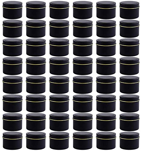 NRANSON Kerze Gläsern für Die Herstellung Kerzen, Kerze Machen Kits Umfassen 48 Pack 5 Unzen Schwarz Kerze Dosen Mit Deckel, 50 Baumwolle Dochte, 40 Docht Aufkleber, 4 Docht Halter (48,5OZ) von NRANSON