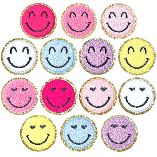 Happy Face Heart Patches zum Aufbügeln, 14 Stück, zum Aufbügeln für Kleidung, Jacken, Jeans, Hüte, Rucksäcke, DIY-Dekorationen (14 Stück Smile-Patches) von NSODREEM