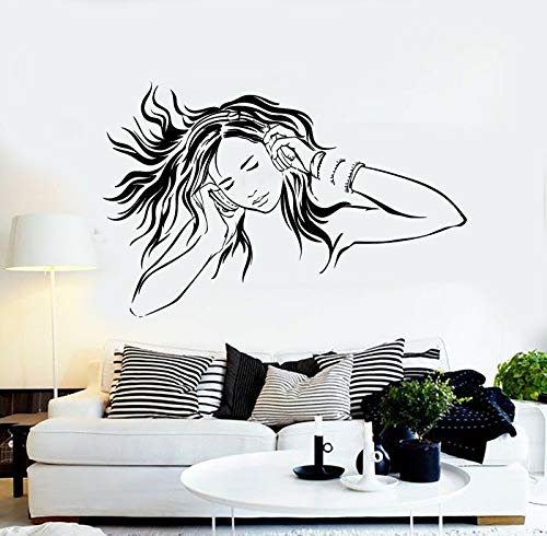 NSRJDSYT Hören von Musik Mädchen Vinyl Wandtattoo Mädchen Zimmer Kopfhörer Musik Schlafzimmer Wandaufkleber Abnehmbare Home Decor Poster 42x64cm von NSRJDSYT