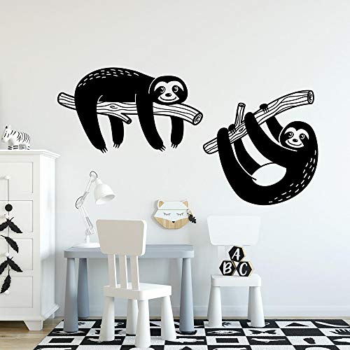 NSRJDSYT Set von 2 Faultier Wandtattoo Safari Tier Wandtattoo Faultier auf Baum Wanddekor Vinyl Aufkleber für Kinderzimmer Kinderzimmer Dekor Wandbild 57x30cm von NSRJDSYT