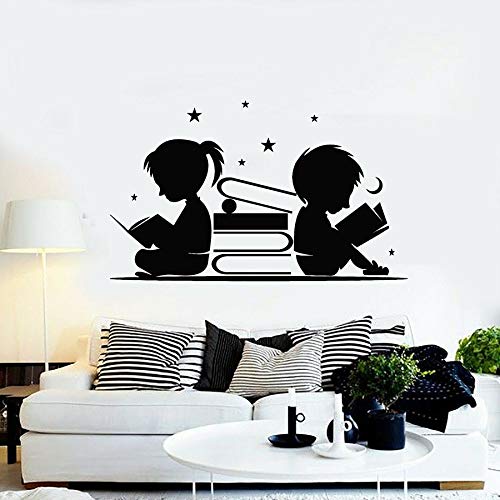 NSRJDSYT Wandtattoo Kinderzimmer Kinderzimmer Schlafzimmer Wohnkultur Junge Mädchen Bücher lesen Sterne Mond Vinyl Aufkleber für Bibliothek Leseecke 57x93cm von NSRJDSYT