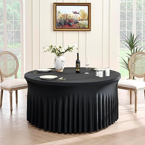 NSSONBEN 1-Pack 152cm Schwarz runde Tischdecke für runde Tische Stretch Faltenfreie Spandex Schwarz Tischdecke für Geburtstag Babydusche Party Hochzeit Bankett von NSSONBEN