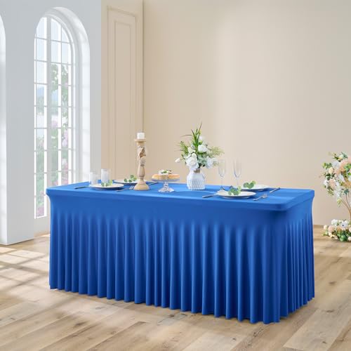 NSSONBEN 1-Pack Royal Blau Spandex Tischdecke für 180cm Rechteck Tische, Faltenfreie Stretch Tischdecke mit Rock für Bankett Party Hochzeit Geburtstag Meeting Display Dekoration Tischdecken von NSSONBEN