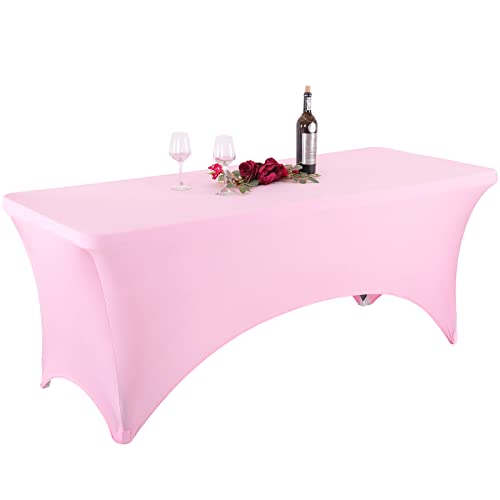 NSSONBEN 1 Stück Rosa Stretch Tischdecke,Dehnbare Tischdecke, Stehtisch Hussen Spandex Tight Fit, rechteckige Tisch Cover-dj, Messen Party Tischdecken L183cm×W76cm×H76cm von NSSONBEN