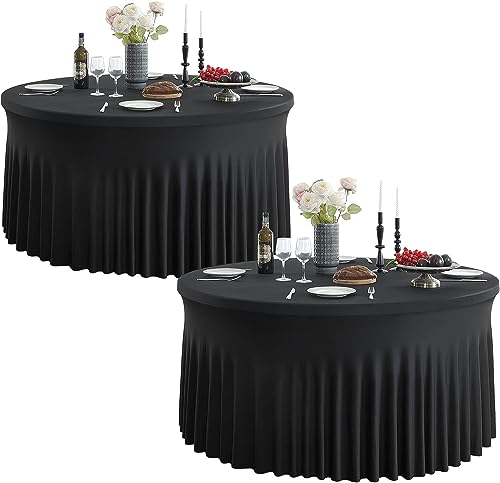 NSSONBEN 2-Pack 152cm Schwarz runde Tischdecke für runde Tische Stretch Faltenfreie Spandex Schwarz Tischdecke für Geburtstag Babydusche Party Hochzeit Bankett von NSSONBEN