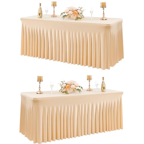 NSSONBEN 2-Pack Champagner Rechteckig Elastische Tischdecke für 180cm Rechteck Tische, Faltenfreie Stretch Tischdecke mit Rock für Bankett Party Hochzeit Geburtstag Muttertag Tischdecken von NSSONBEN