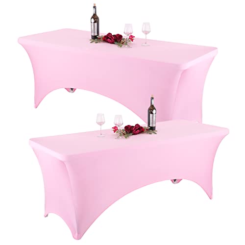 NSSONBEN 2 Stücke Rosa Stretch Tischdecke,Dehnbare Tischdecke, Stehtisch Hussen Spandex Tight Fit, rechteckige Tisch Cover-dj, Messen Party Tischdecken L183cm×W76cm×H76cm von NSSONBEN