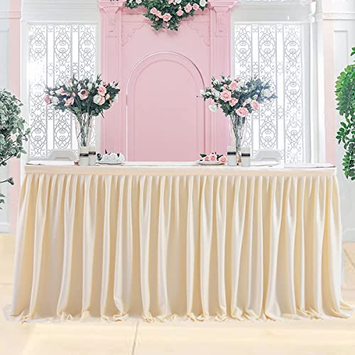 427cm Elfenbein Polyester Tischröcke für Rechteck Tische, Faltenfreie Rüschen Falten Tuch Tutu Tischrock 14ft für Bankett Hochzeit Geburtstag Baby Dusche Trade Meeting Kuchen Dessert (keine Top Cover) von NSSONBEN