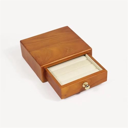 NSTVVEE Ringbox, Großhandel, Schmuckschatulle mit Schublade aus Massivholz, antike Ring-, Halsketten- und Armband-Aufbewahrungsbox, Schmuckringboxen für Schmuck (Beige A) von NSTVVEE