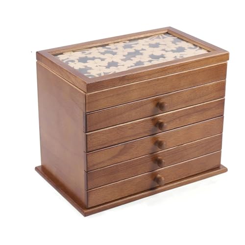 NSTVVEE Ringbox, Schmuckschatulle, Organizer, Aufbewahrungsbox aus Holz für Accessoires, große Vintage-Box, Retro-Ringboxen aus Massivholz mit hoher Kapazität für Schmuck von NSTVVEE