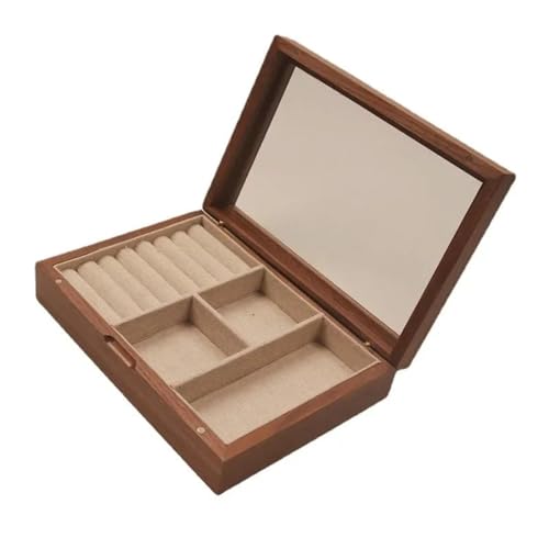 NSTVVEE Ringbox, Schmuckschatulle aus schwarzem Walnussholz, Massivholz, Aufbewahrungsbox für Ringe, Anhänger, Halsketten, Schmuck-Organizer mit großer Kapazität, Ringboxen für Schmuck von NSTVVEE