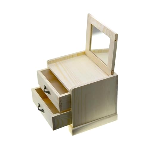 NSTVVEE Ringbox, natürliche, unvollendete Schmuckschatulle aus Holz, kleine Truhe, Glasspiegel, Schreibtisch-Aufbewahrungsbox, handgefertigt, Schmuck-Organizer, Ringboxen für Schmuck von NSTVVEE