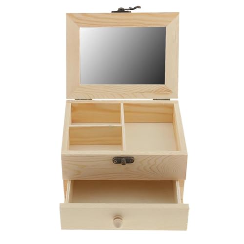 NSTVVEE Ringbox, unbehandeltes Holz, Schmuck-Organizer, Halter, Klassische Schmuckschatulle mit Schublade, Ringboxen für Schmuck von NSTVVEE