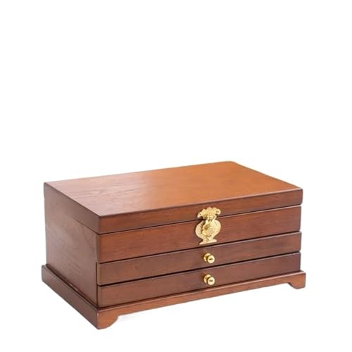 NSTVVEE Ringschatulle aus massivem Holz, Retro-Schmuckschatulle für Schlafzimmer, Halsketten, Armbänder, Schubladen, Schmuck-Organisationsbox, Ringschatullen für Schmuck (A) von NSTVVEE