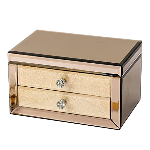 NSTVVEE Schmuckkästchen-Organizer, Schmuckschatulle, Schmuckaufbewahrungsbox, modische Schmuckschatulle aus Glas, Heimschmuck-Ornament-Organizer-Box mit Schublade und Spiegel, Schmuck-Orga von NSTVVEE