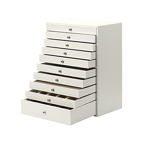 NSTVVEE Schmuckkästchen-Organizer, Schmuckschatulle/Organizer/Etui, Aufbewahrungsbox mit Kunstledergriff, Schubladen-Schmuckaufbewahrungsbox, 10-lagiger Schmuck-Organizer, klein (weiß) von NSTVVEE