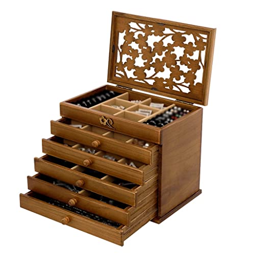 NSTVVEE Schmuckkästchen-Organizer, Schmuckschatulle aus Holz, handgearbeitete Schmuckaufbewahrungsbox, Retro, mehrschichtig, große Kapazität, Prinzessinnen-Schmuckschatulle, Schmuck-Organi von NSTVVEE