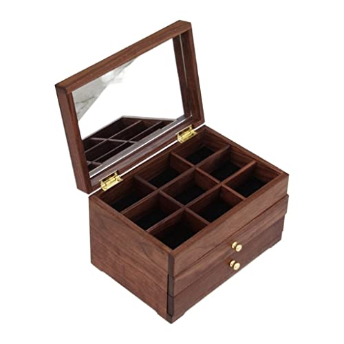 NSTVVEE Schmuckkästchen-Organizer, Schmuckschatulle für Damen und Mädchen, schwarzes Walnussholz, Massivholz, Schmuckschatulle für Ohrringe, Ringe, Armbänder, Halsketten, Aufbewahrungsbox, von NSTVVEE