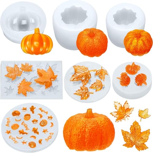 Halloween Silikonform 3D Kürbisform Set, Halloween Kürbis Harzformen Organisator Mit Deckel, 3D Kürbis Epoxid Form, DIY Gießharz Gießform für Herbsternte Thanksgiving (Stil F) von NSXIN