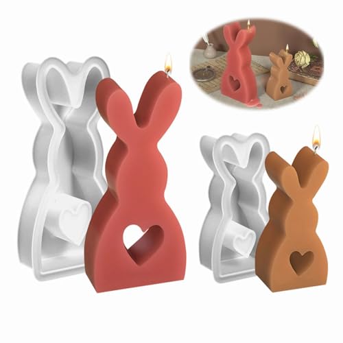 NSXIN 2 Stück Ostern Kaninchen Silikonformen, 3D Osterhase Gießformen DIY Handwerk Backform, Ostern Hasenform Kerzenhalter Epoxidharz Formen für Kuchen, Schokolade, Seife, Ostern Deko (Stil A) von NSXIN