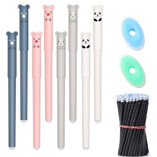 NSXIN Radierbarer Kugelschreiber Gelschreiber Set, 8 Stück Tintenroller Radierbar mit 24 Nachfüllungen, 0.35mm Erasable Pen Set Süße Panda Cartoon Löschbaren Gel Stift (20 Schwarze Minen) von NSXIN