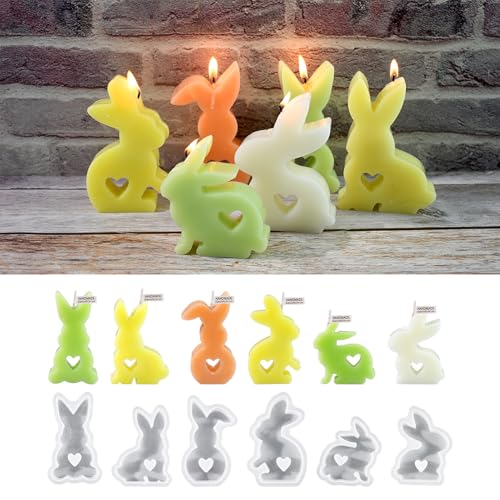 NSXIN Silikonformen Ostern Gießformen, 6 Stück Osterhase Silikonform 3D Kaninchen Gießform Kerzenformen, Gießformen Hasen Kerzen für DIY Handwerk, Ostern Dekoration (H) von NSXIN