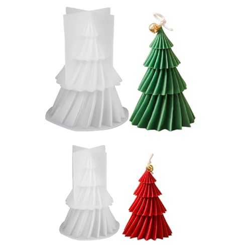 Silikonform Kerzenform Weihnachten DIY Silikon Kerzen Gießform 3D Elch Weihnachtsmann Weihnachtsbaum DIY Kerzengießform für die Herstellung von Kerzen (2 Stück/Twillstreifen Weihnachtsbaum) von NSXIN