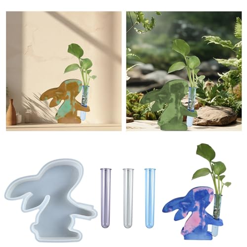 Silikonformen Ostern Hase Gießformen mit 3 Reagenzglas, 3D Kaninchen Hydroponische Blumenarrangement Vase, Gießform Osterhase Kerzenformen Silikonform für DIY Handwerk von NSXIN