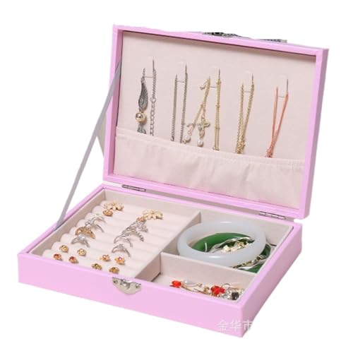 NTALJC Schmuckschatulle, Schmuckaufbewahrungsbox, Geschenk-Aufbewahrungsbox, Schmuckaufbewahrung, einlagig, tragbar, Leder, Schmuck, Ring, Ohrringe, Schmuckschatulle (Rosa) von NTALJC