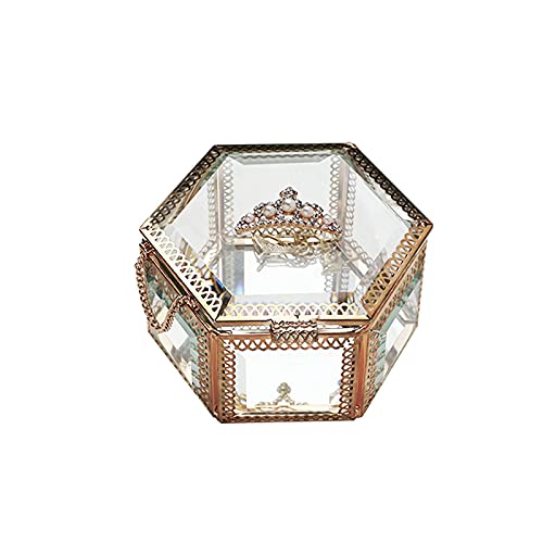 Schmuck-Organizer, europäische Retro-Schmuckschatulle, kreative Glasschmuck-Aufbewahrungsbox, Ringe, Ohrringe, Desktop-Display, Bastelbehälter, Geschenk für Frauen, Schmuckschatulle (Größe: Gold) von NTALJC