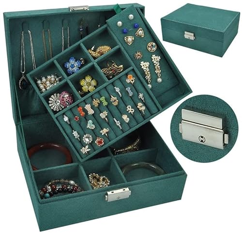 Schmuckschatulle Organizer Retro Neue Samt-Kosmetiktasche Kreative einfache doppelschichtige Schmuckschatulle Multifunktions-Schmuckschatulle Aufbewahrungsbox 9,05 Zoll Schmuck-Organizer Klein (Lila) von NTALJC